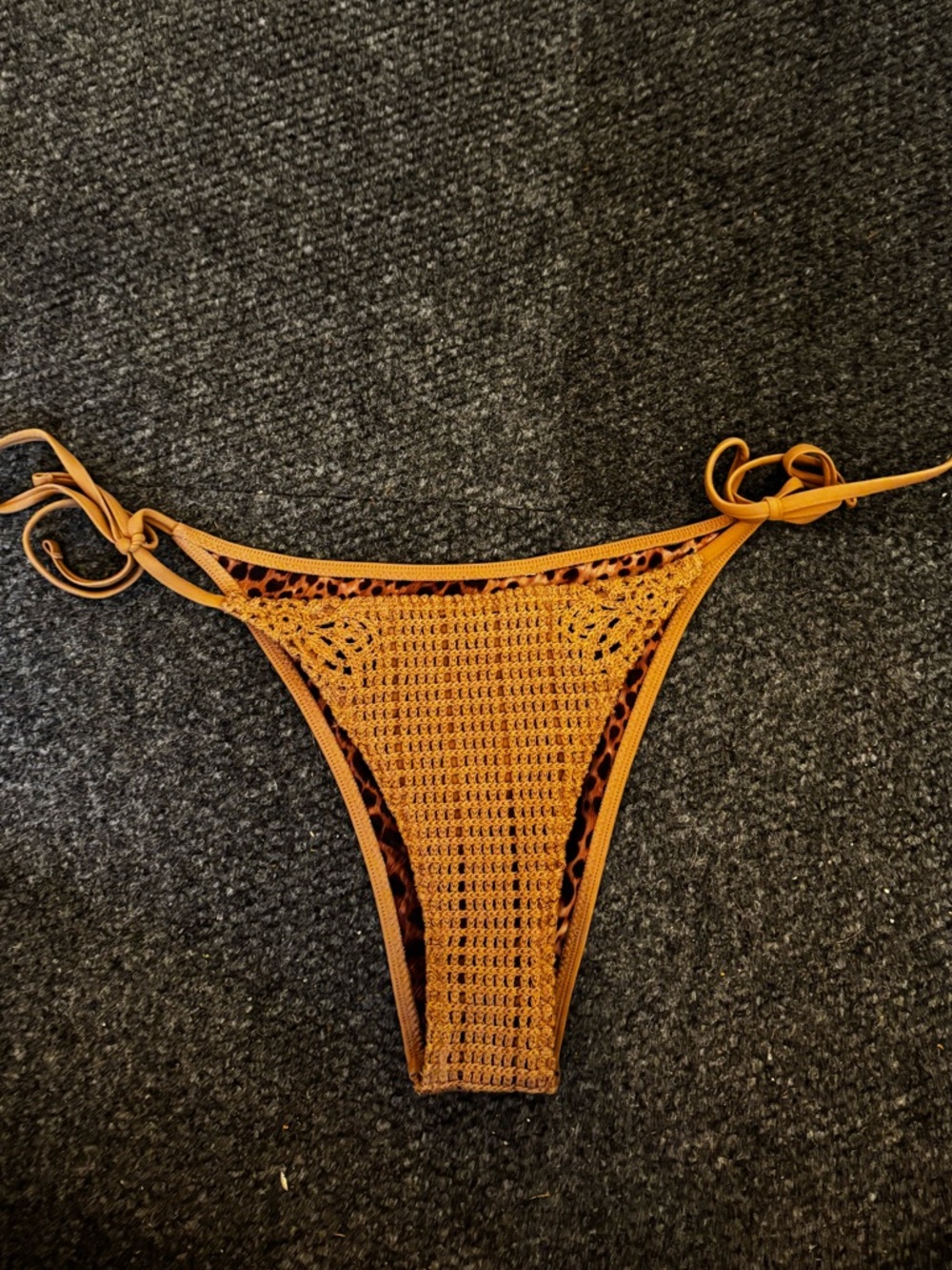 aerie Crochet Cheeky Bikini Bottom in Rust Leopard